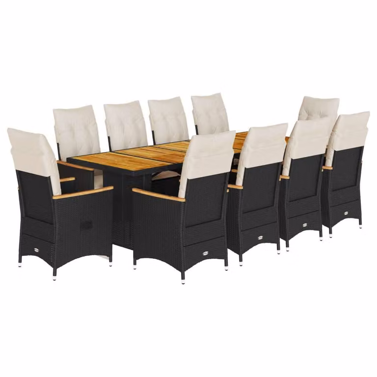 Set da Bistrò da Giardino 11 pz con Cuscini Nero in Polyrattan