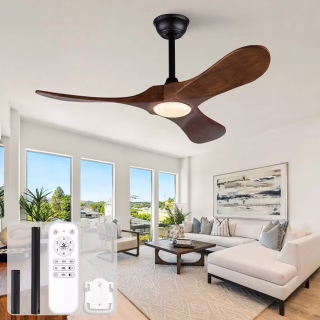 Ventilatore da soffitto 42 pollici con illuminazione e telecomando, 3 pale legno massello, motore DC silenzioso reversibile, 3CCT dimmerabile