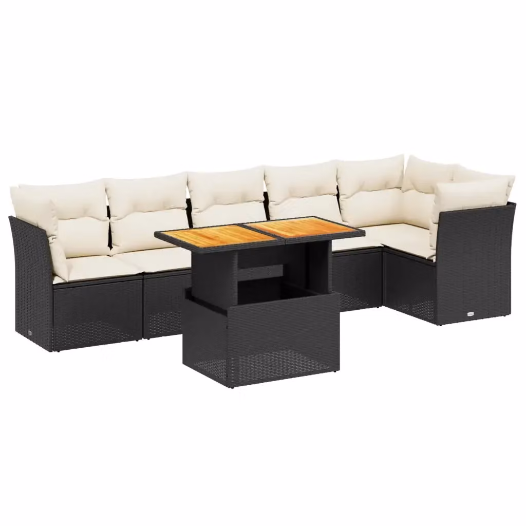 vidaXL Set Divani da Giardino a L con Polyrattan e Cuscini 7pz Nero e Bianco – 2