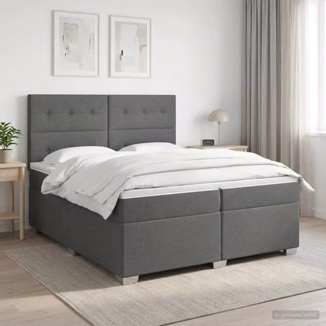 Letto box spring con materasso ibrido vidaXL Grigio e Bianco L/P: 200 x 200 cm, H: 140 cm