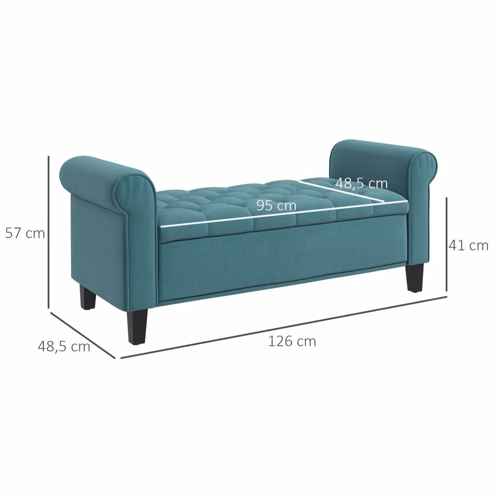 Panca imbottita con contenitore WISHDOR in velluto verde, L: 126 cm, P: 48,5 cm, H: 57 cm – 2