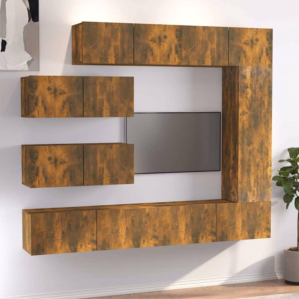 Set di Mobili Porta TV 7 Pezzi vidaXL in Legno Multistrato e MDF Colore Marrone Rovere Fumo – 1