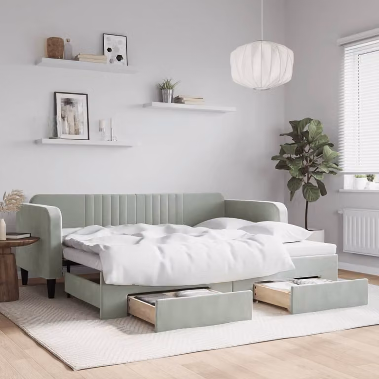 vidaXL Divano Letto Moderno con Cassetti in Velluto Grigio L: 90 cm, P: 200 cm