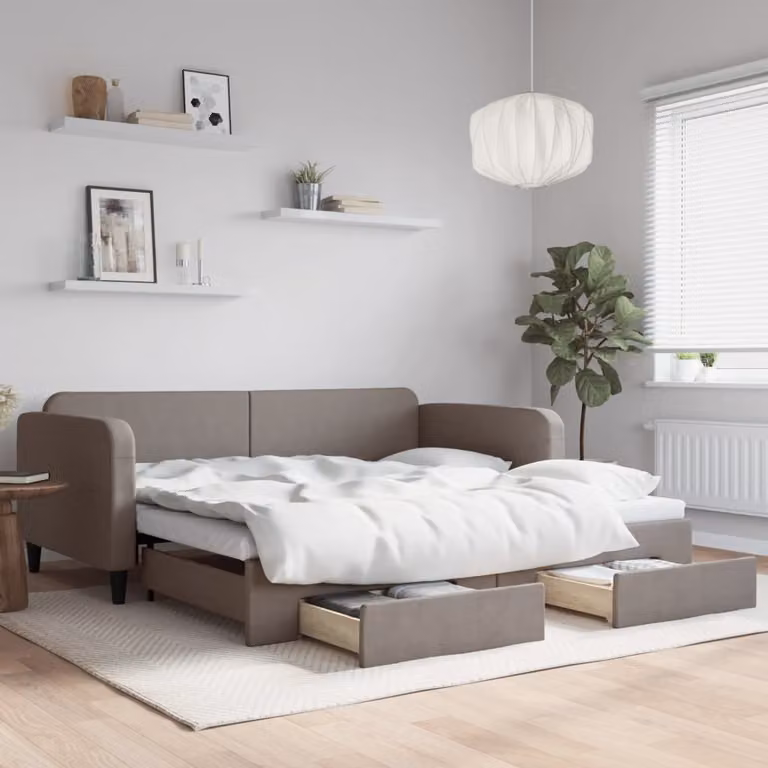 Maison Exclusive - Divano letto estraibile con cassetti, color taupe, 100x200 cm, rivestimento in tessuto