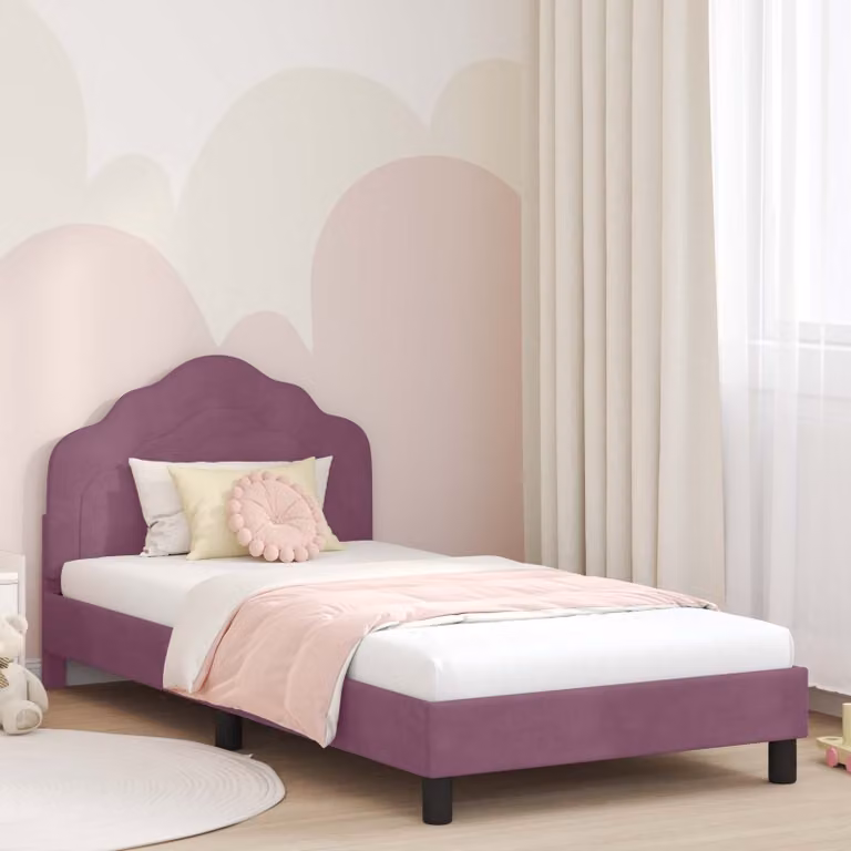 Struttura letto per bambini vidaXL in velluto viola con testata, L 90 x P 200 cm