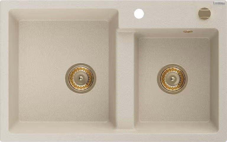 Mexen Tomas lavello in granito a 2 vasche 800 x 500 mm, beige, sifone dorato - 6516802000-69-G