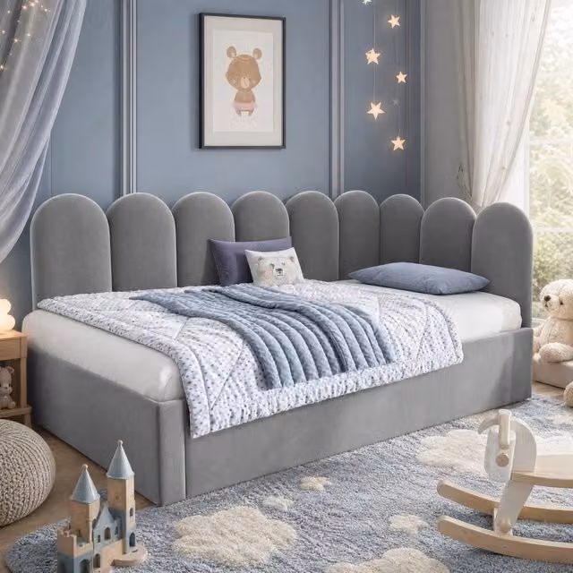 Divano letto a giorno con letto estraibile 90x200 cm; in velluto grigio