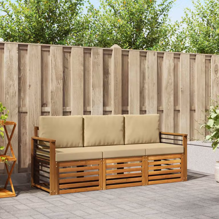 Set di divani da giardino vidaXL in legno di acacia massello con cuscini beige e marrone