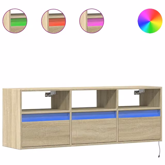 Mobile TV a Parete | Armadietto TV | Mobile Porta TV con Luci LED Rovere Sonoma 130x31x45 cm