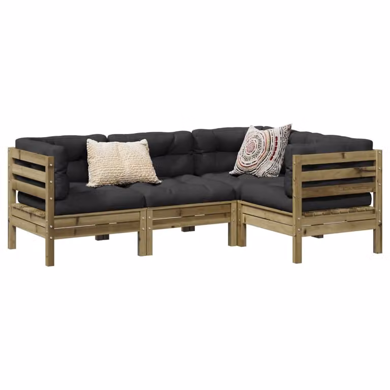 The Living Store Set di divani da giardino 4 pezzi con cuscini in legno di pino impregnato
