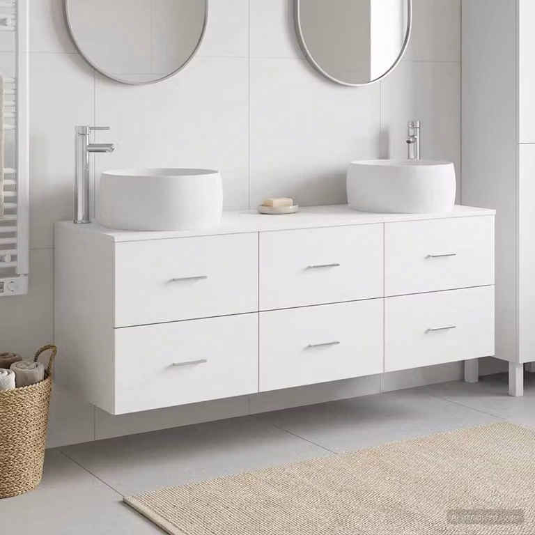 Set di mobili per il bagno moderno vidaXL in 3 pezzi bianco opaco con vanità e armadietti laterali L/P/H: 49,5 x 44,5 x 66 cm