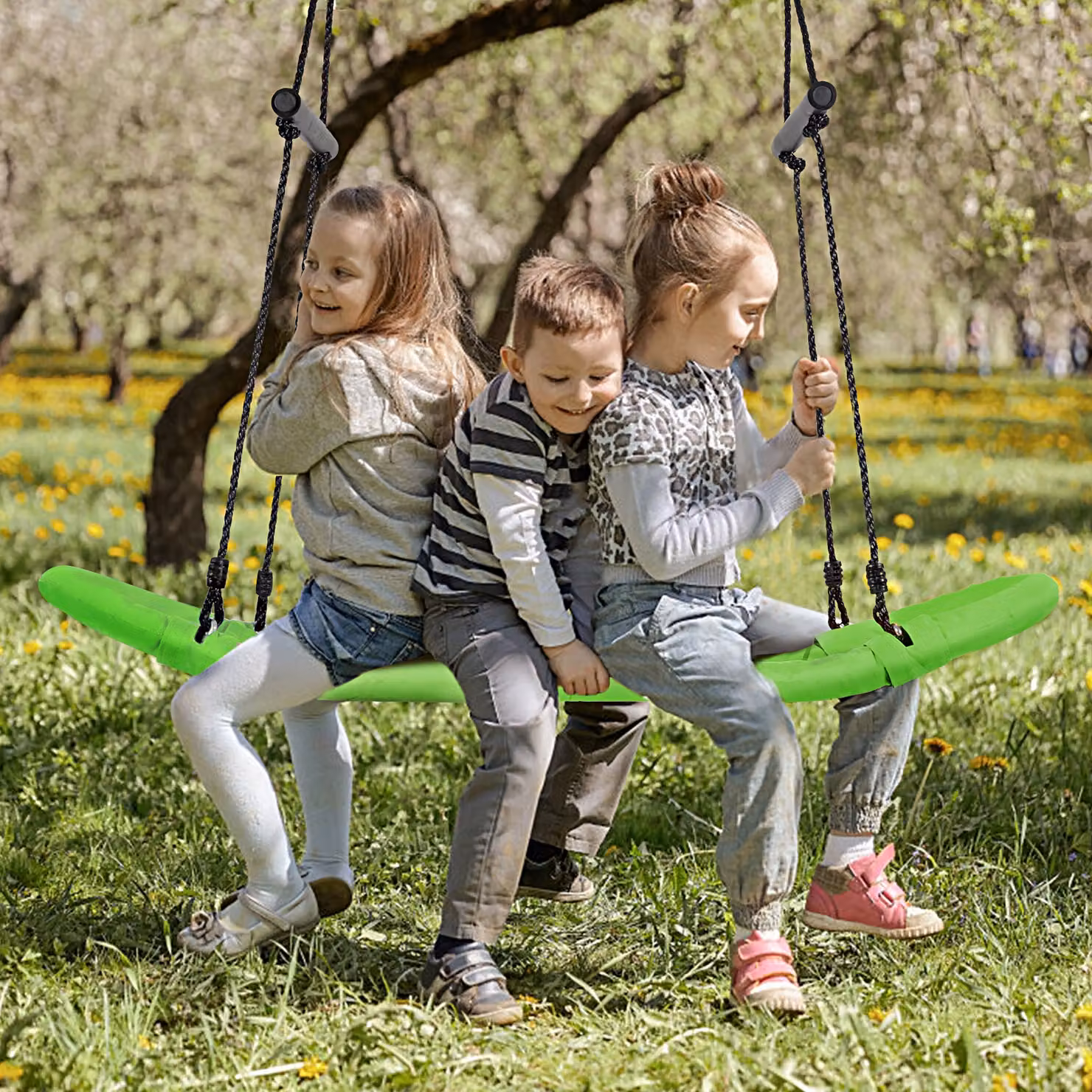 Altalena per albero Costway con struttura in metallo e angoli morbidi, altezza regolabile, Verde