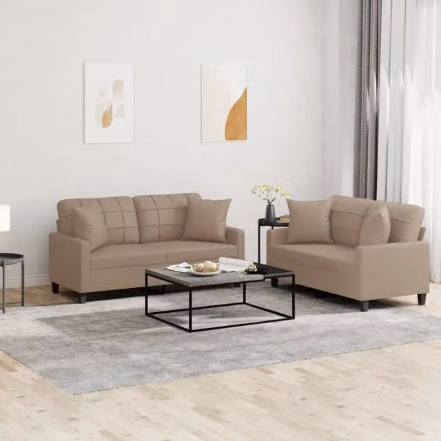 Set di 2 divani moderni vidaXL in similpelle beige con cuscini inclusi – 1