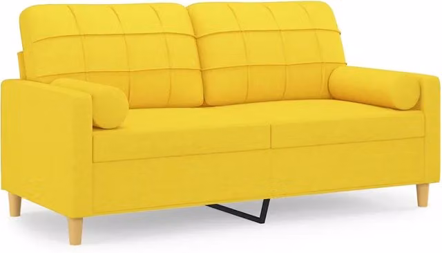 Divano | Divano da soggiorno | Sofa a 2 Posti con Cuscini Giallo Chiaro 140 cm in Tessuto