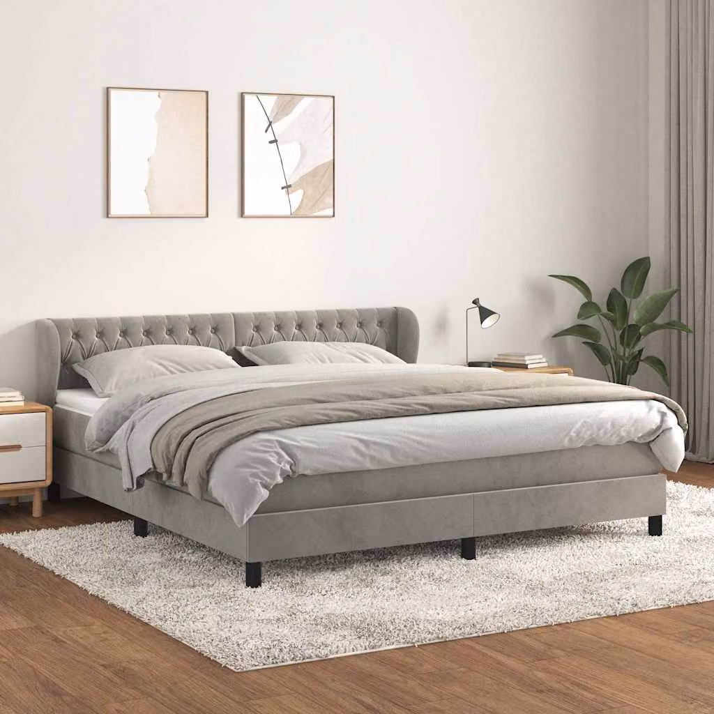 vidaXL Giroletto a Molle con Materasso in Velluto Grigio Chiaro L/P/H: 160 x 200 cm – 1