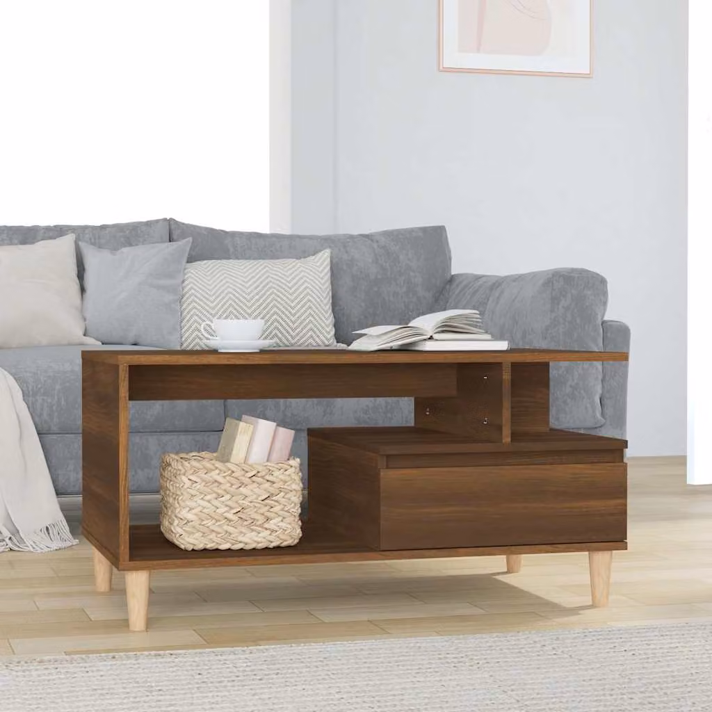 vidaXL Tavolino da salotto moderno in legno marrone L 90 cm x P 49 cm x H 45 cm