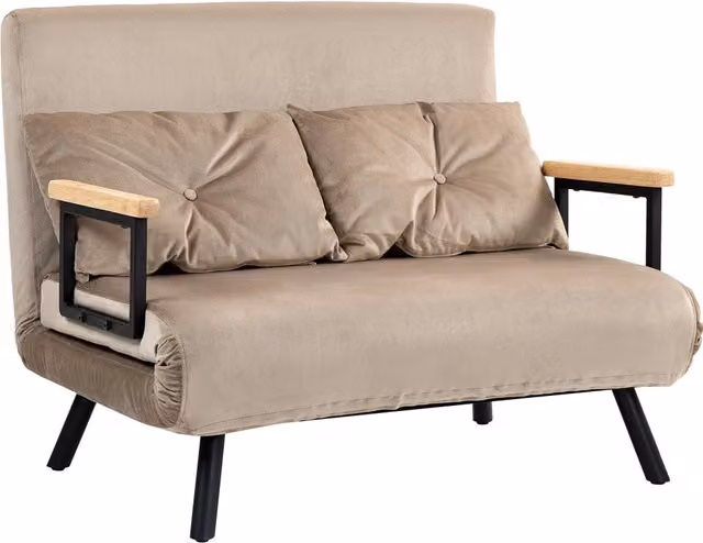 Divano 2 posti con funzione letto, 102x73x81 cm, schienale regolabile a 5 posizioni, cuscino incluso, piedi antiscivolo, rivestimento in velluto marrone chiaro