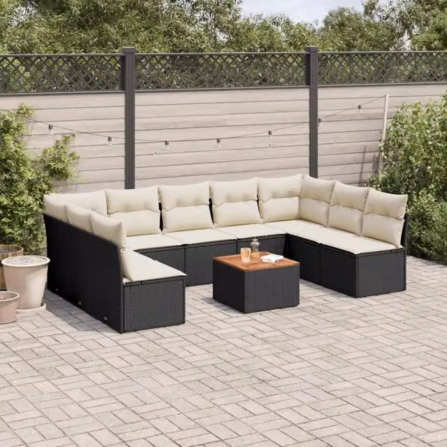 Set Divani da Giardino 10pz con Cuscini in Polyrattan Nero 3256119
