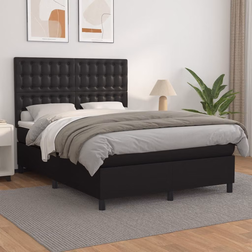 vidaXL Letto Ibrido con Giroletto a Molle e Materasso in Similpelle Nero, L/P/H: 200 x 140 x 128 cm