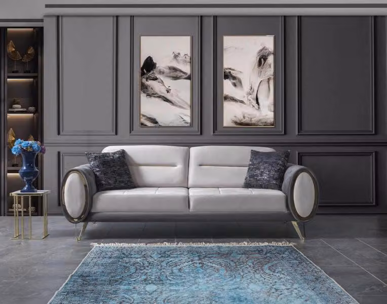 Sofa 3 Sitzer Grau Sofa Stil Luxus Wohnzimmer modernes Design Polsterstoff