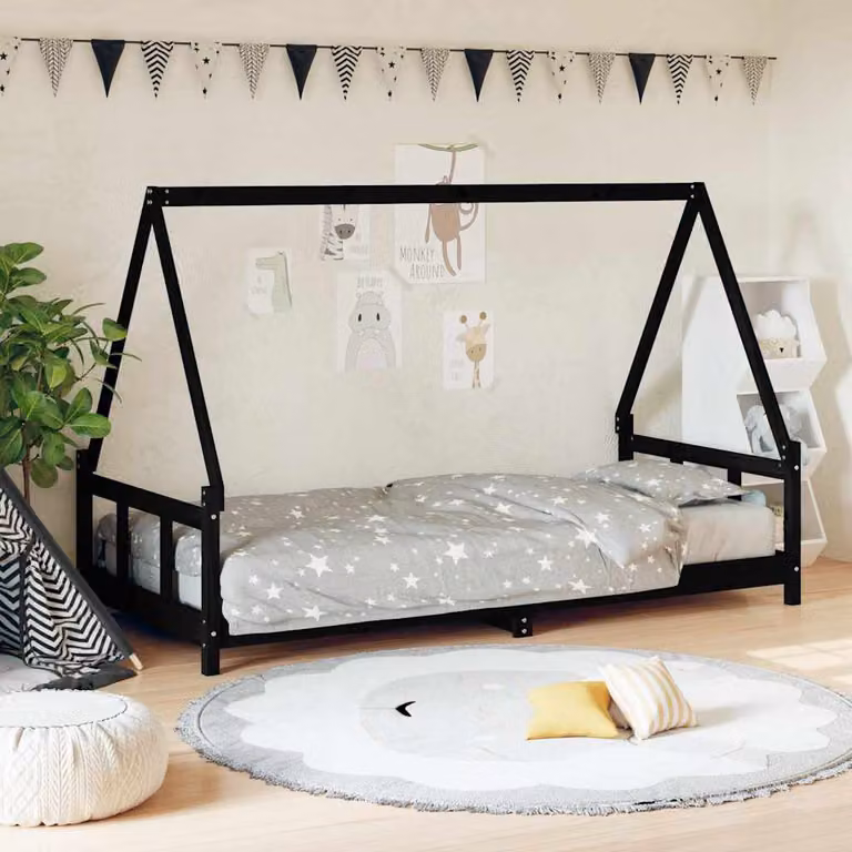 vidaXL Giroletto per Bambini in Legno Massello di Pino Nero L 200 x P 90 cm