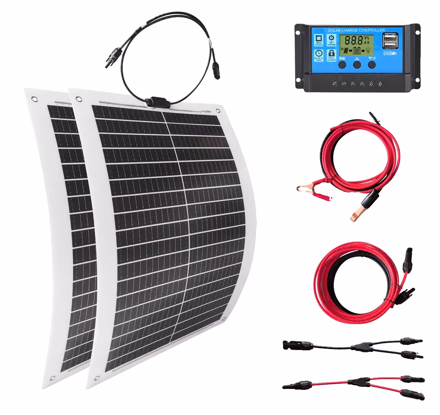 Kit di pannelli solari da 2000W, alta efficienza, installazione flessibile, composto da 2 pannelli con sistema di controllo