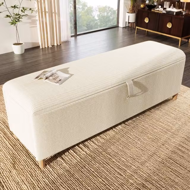 Panca contenitore REDOM in tessuto beige con vano portaoggetti L: 165 cm, P: 38 cm, H: 46 cm