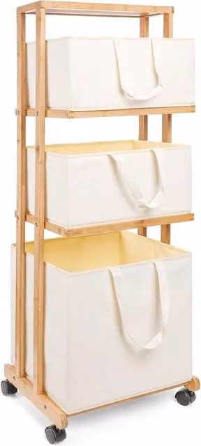 Asciugamani a Rotazione con Ruote - Raccogliasciugamani e Raccoglioggetti per Bagno - 4 Pannelli e 3 Cassetti - 121x34x42cm - 50kg di Capacità di Carico