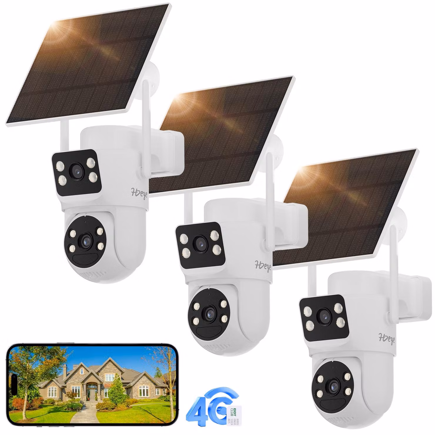 Telecamera di sicurezza solare 3x4G con batteria da 3 mesi e rilevamento PIR – Doppio obiettivo, visione notturna 2K, controllo remoto tramite app per la sorveglianza esterna