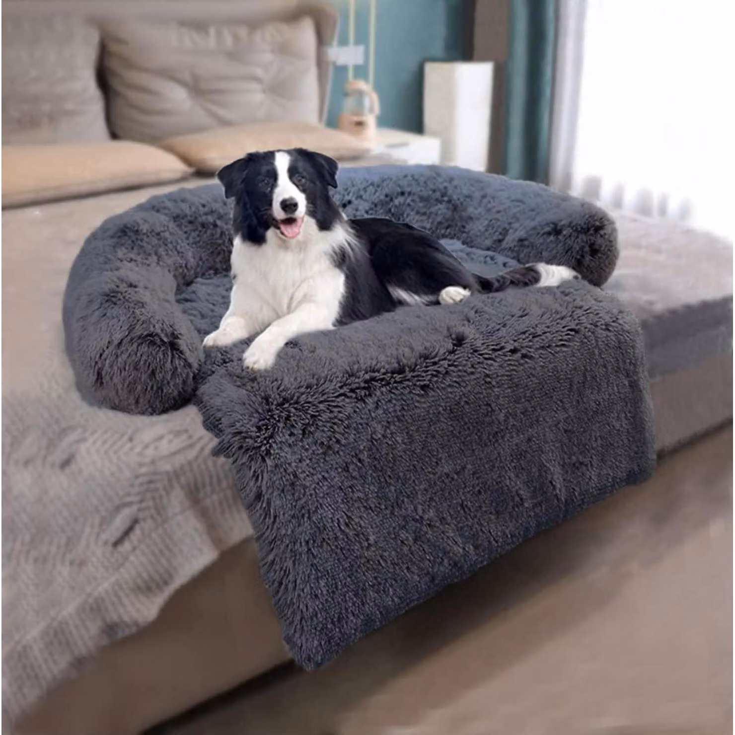 Tappetino per cani, in peluche, lavabile, antiscivolo, 80x75x13 cm, color grigio scuro