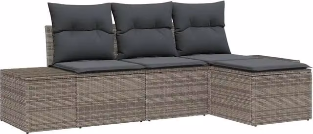 Set Divano da Giardino con cuscino 4 pz | Set Salotto da Giardino Grigio polyrattan