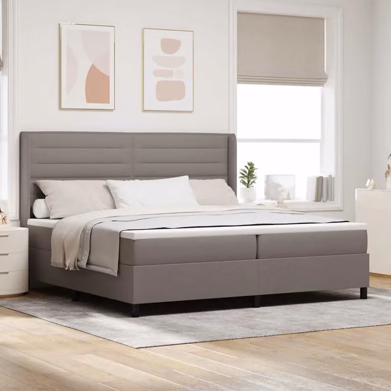 Letto a molle con illuminazione LED e testiera Talpa vidaXL in tessuto beige o grigio, L/P: 200 x 200 cm