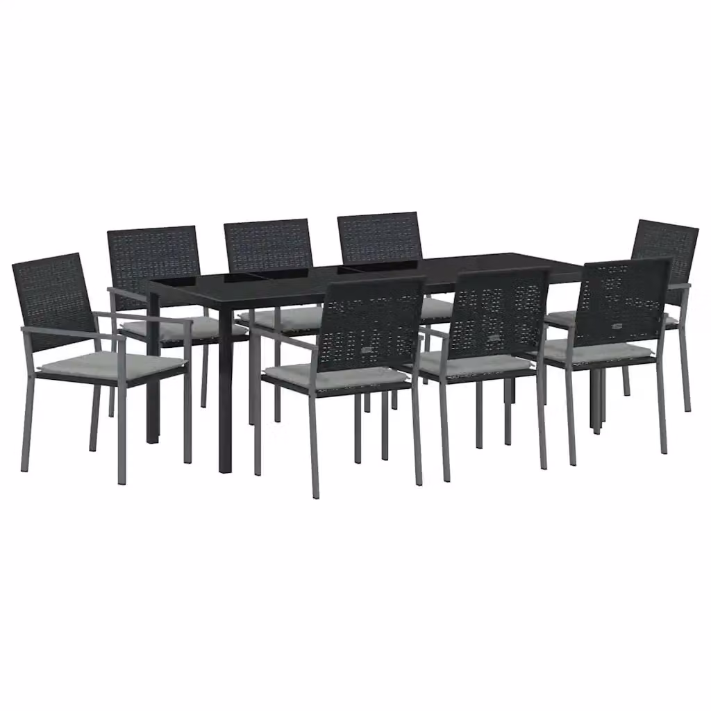 Set da Pranzo per Giardino e Terrazzo vidaXL in Rattan e Acciaio Verniciato Nero e Grigio Antracite, 9 Pezzi – 2