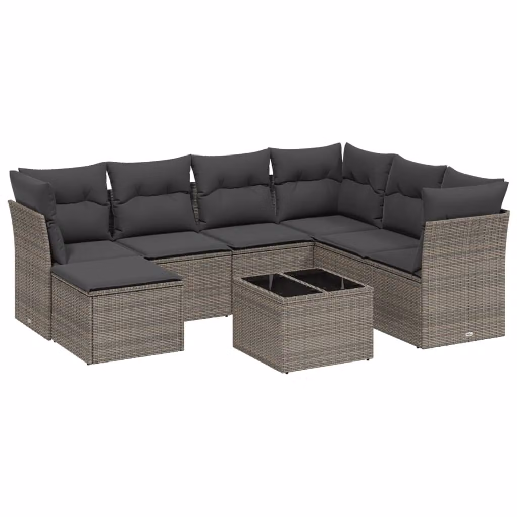 Set Divano da Giardino 8 pz con Cuscini Grigio in Polyrattan