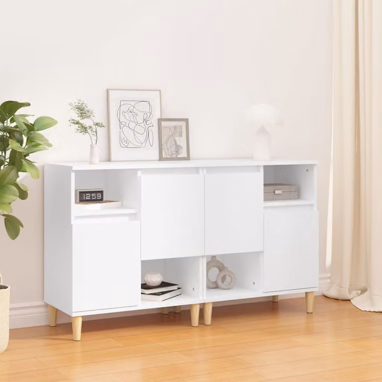 Set di 2 credenze vidaXL bianche in legno e MDF con ante a battente L: 60 cm, P: 35 cm, H: 70 cm