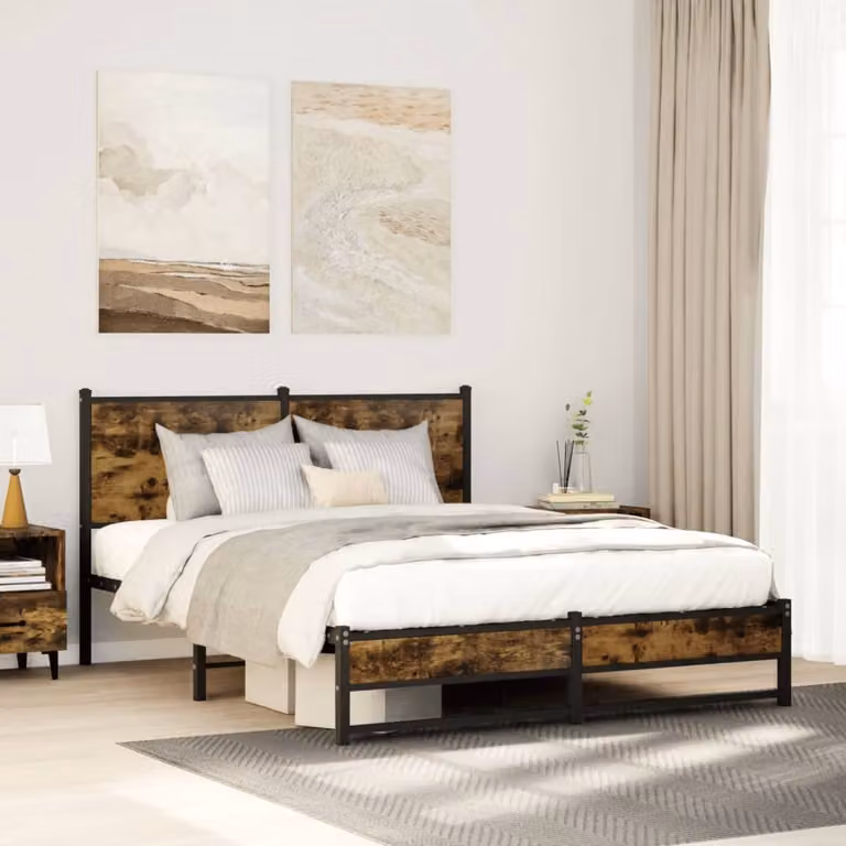 vidaXL Giroletto in Metallo Rovere Fumo senza Materasso L/P: 150 x 200 cm