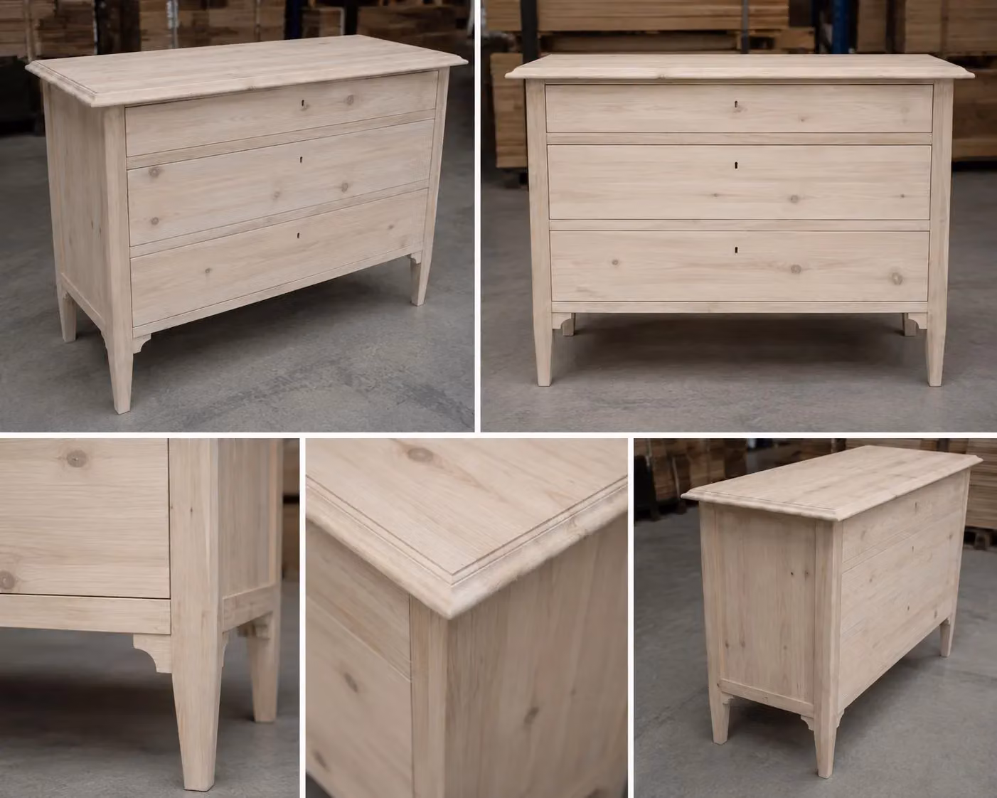 Cassettiera classica in legno di pino grezzo Mobili 2G L/P/H: 123 x 56 x 92 cm – 2
