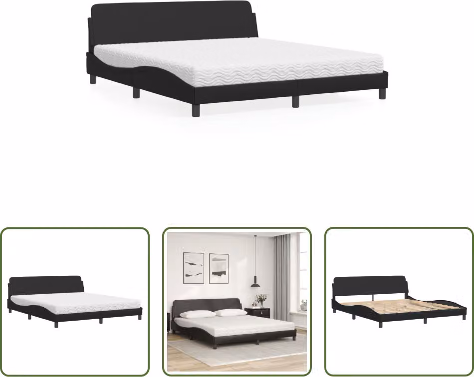 The Living Store Letto con materasso nero 180x200 cm in ecopelle