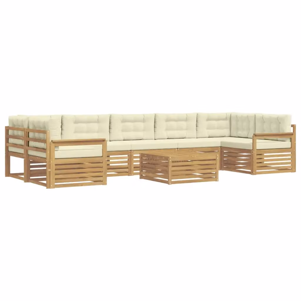 Set di mobili da giardino vidaXL composto da 8 pezzi in legno di acacia con tavolino da caffè e cuscini, colori bianco e beige – 2