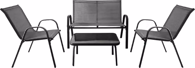 KOMFOTTEU set da balcone 4 pezzi, set di mobili da giardino per 4 persone, set da giardino con 2 sedie & 1 panca & 1 tavolino, set di mobili da patio set di sedute per balcone, cortile (grigio)