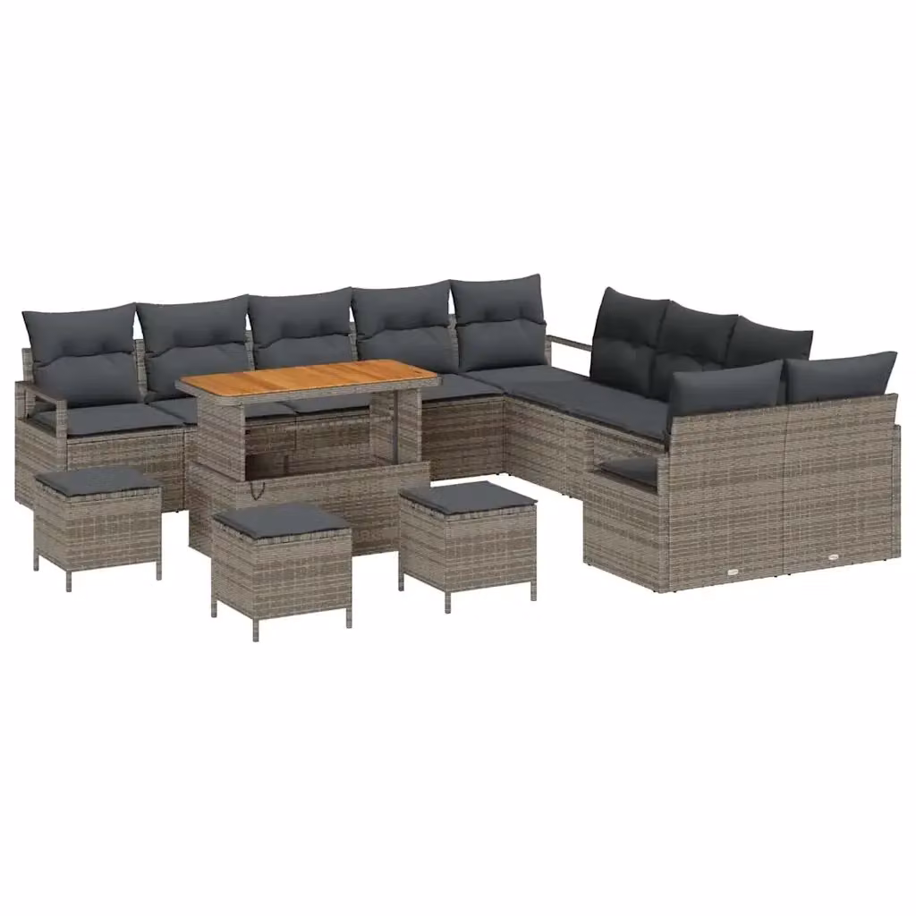 Set Divano da Giardino a Forma di U vidaXL Grigio con Tavolino e Pouf in Acciaio e Legno di Acacia – 2