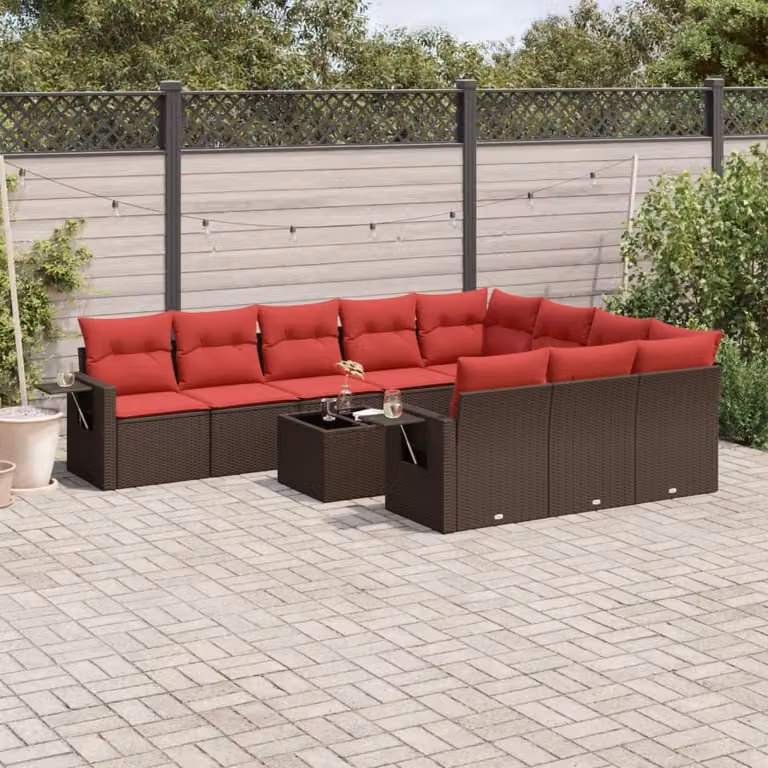 Maison Exclusive - Set da giardino 11 pezzi con cuscini, marrone, polyrattan