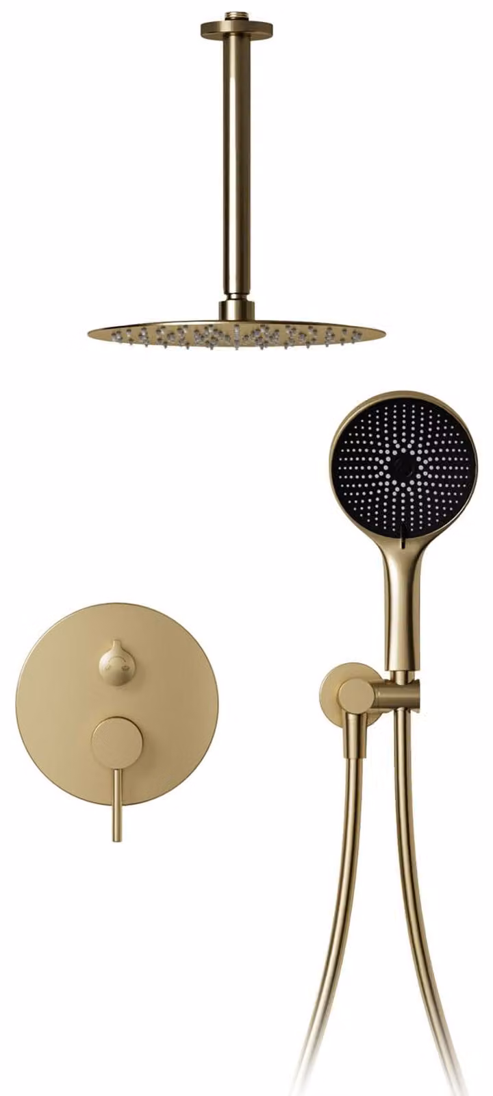 Testina doccia Regenduschkopf, 30 cm, regolabile a 360°, finitura dorata spazzolata, set doccia