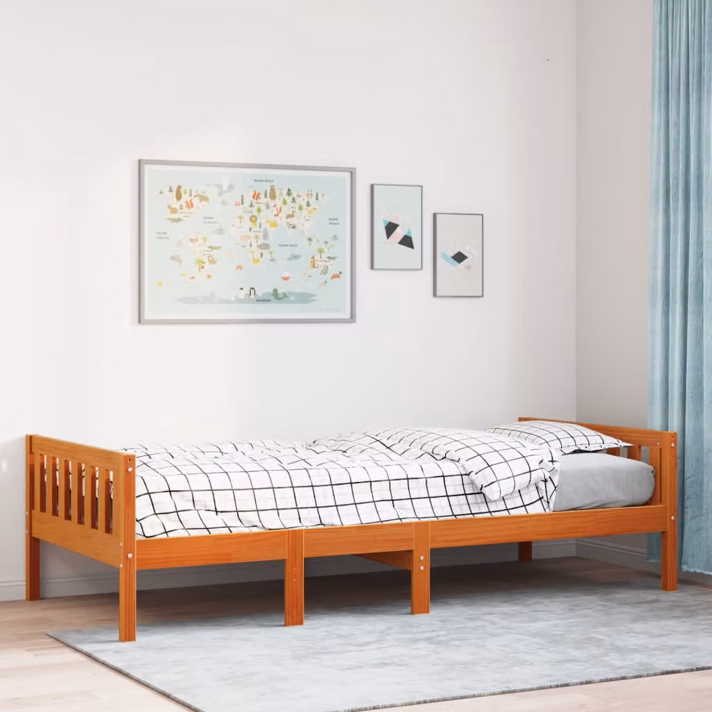 Letto per bambini vidaXL in legno di pino color marrone cera con doghe fisse, L 80 cm x P 200 cm
