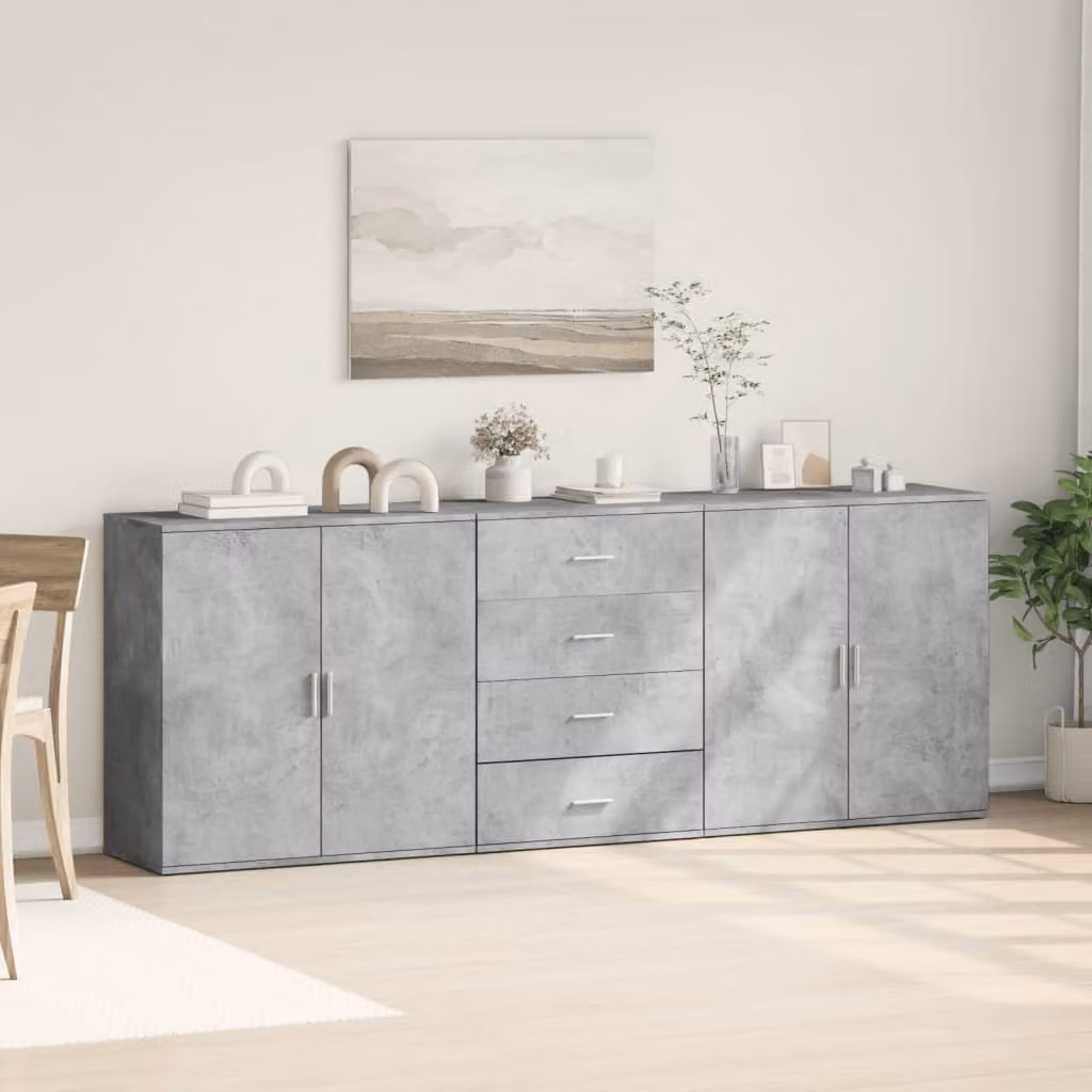 Set di 3 credenze vidaXL in legno multistrato e MDF, colore grigio, design moderno da parete per la tua sala da pranzo
