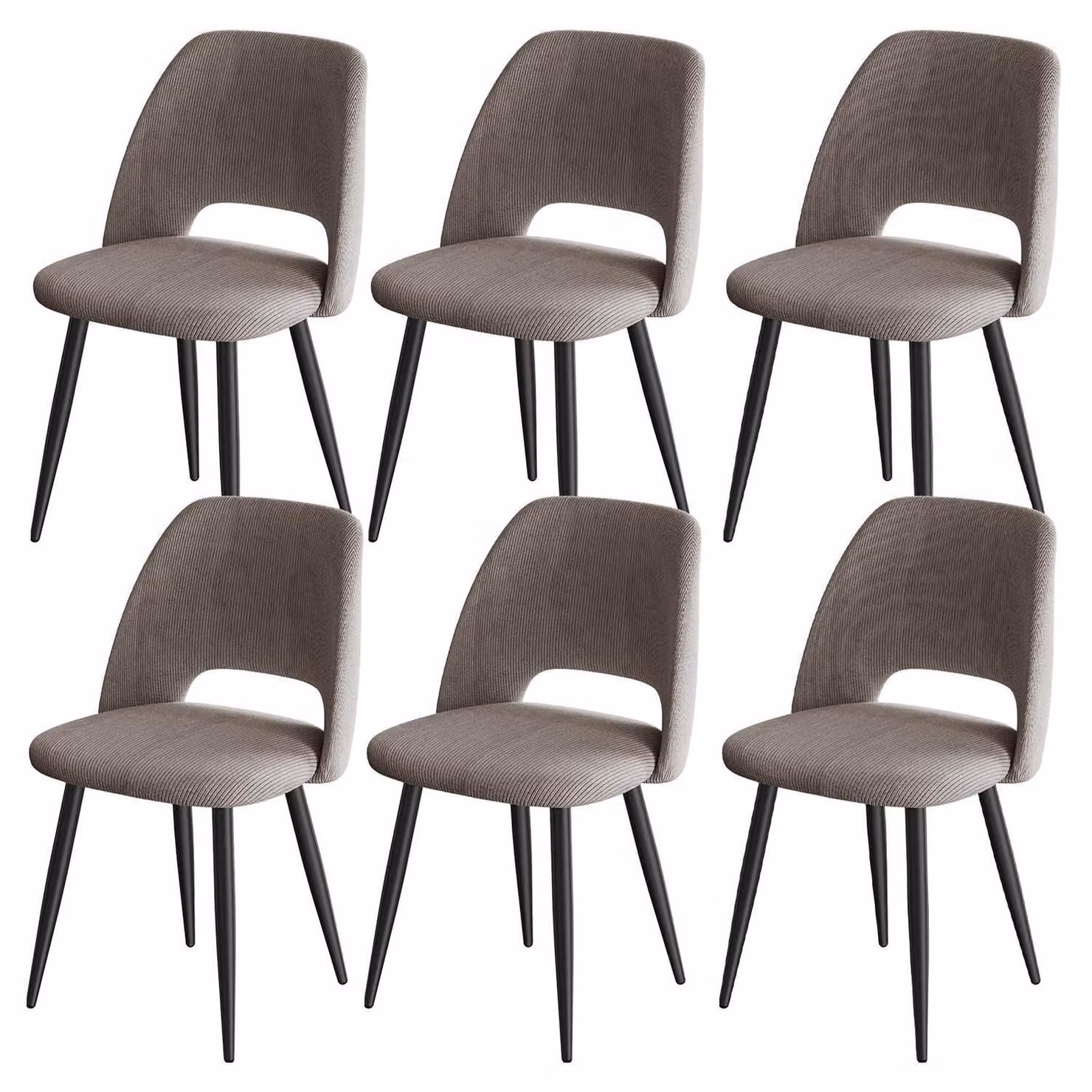 Set di 6 sedie da pranzo, rivestite in tessuto effetto corda, colore marrone, con struttura in metallo