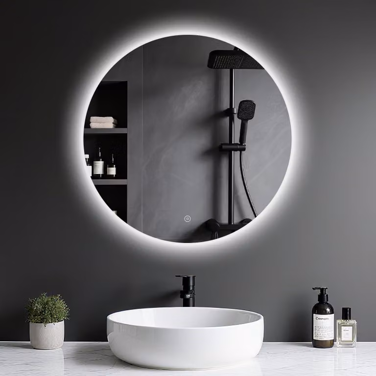 Specchio da bagno LED rotondo, diametro 50 cm, con dimmer, 3 tonalità di luce e interruttore touch