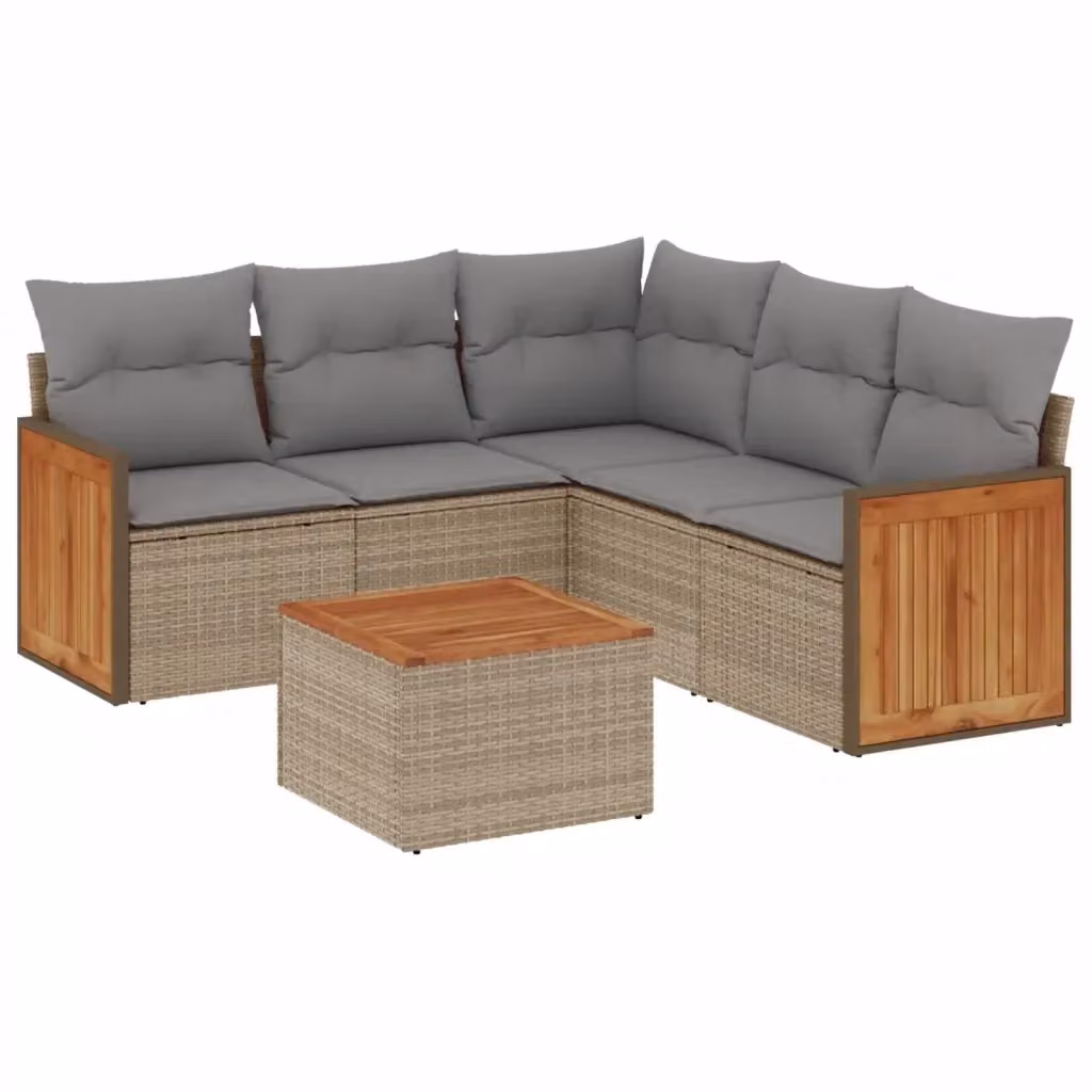 vidaXL Set Divano da Giardino a L 6 pz in Polyrattan con Cuscini Beige e Tavolino da Esterno – 2