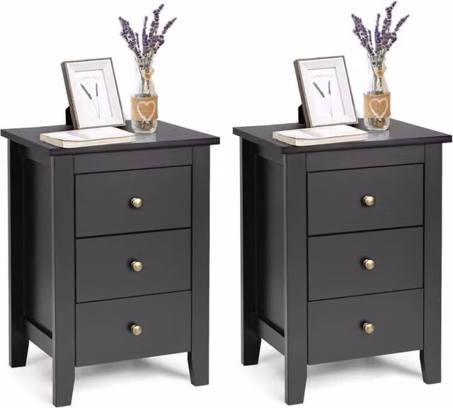 Set di 2 comodini con 3 cassetti per camera da letto-Cassettiera moderna vicino al letto Nero