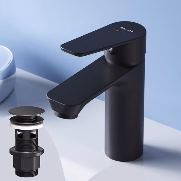 AM.PM Rubinetto da bagno con scarico a scomparsa per lavabo Rubinetto da bagno nero Rubinetto per lavabo con scarico a scomparsa Valvola in ottone da 1 1/4 di pollice Scarico